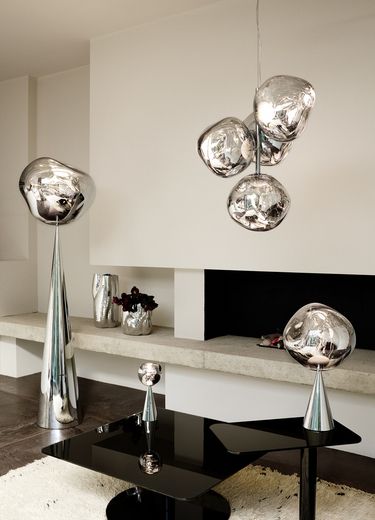 Melt Slim Cone Floor Light | Silver Polished Polycarbonate | Tom Dixon