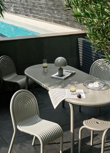 Groove Large Obround Outdoor Table | Putty Weather-Resistant
